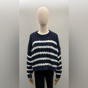 Jessica Simpson Navy and White Cable Knit Sweater L